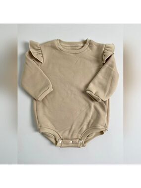 🩵4/$20 Fleece Lined Beige Ruffled Kids One Piece